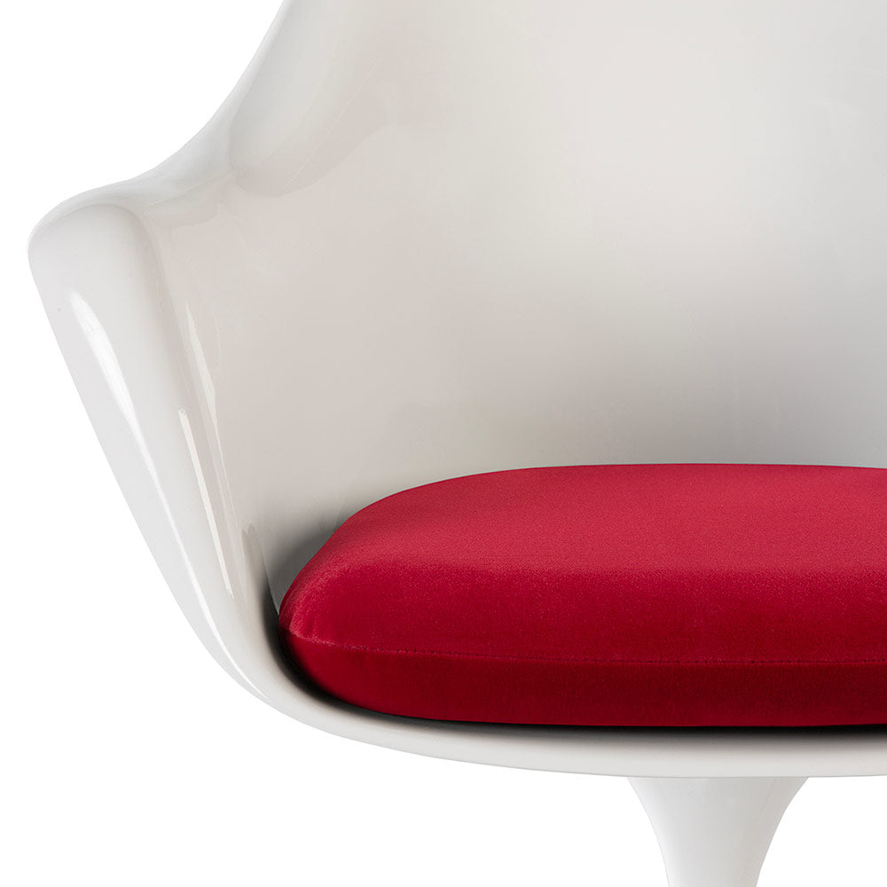 The seat pad for the Tulip Arm Chair, is no ordinary pillow, but a beautiful soft to the touch cushion in a rich and vibrant red luxury fabric