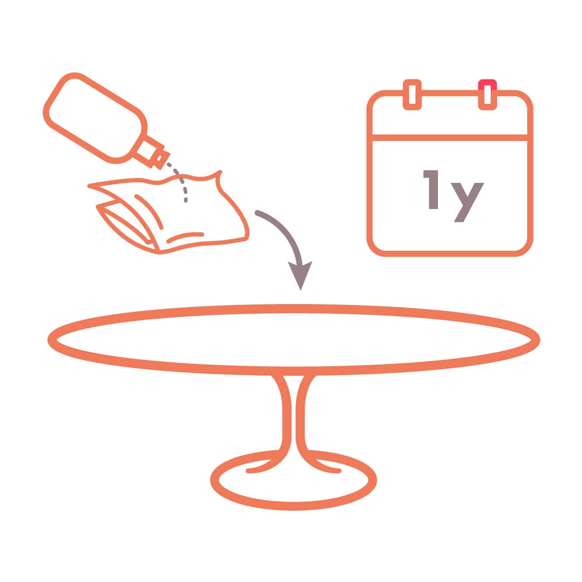 Detailed in white and orange, Step 7 of the Marble Care Program displays the recommendation to re-seal your table every 12 months or at regular interval