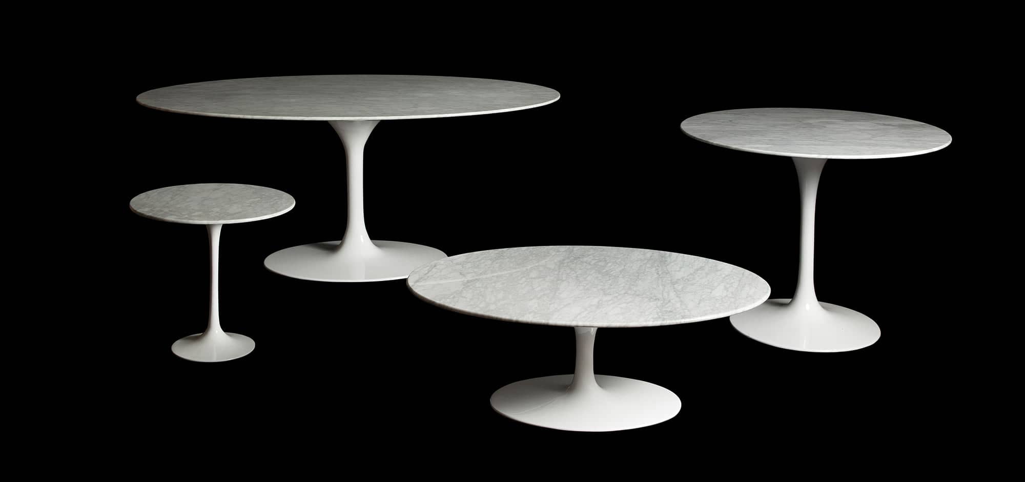 A selection of both oval and circular Saarinen Tulip Side and Coffee Tables made with solid Italian Carrara Marble