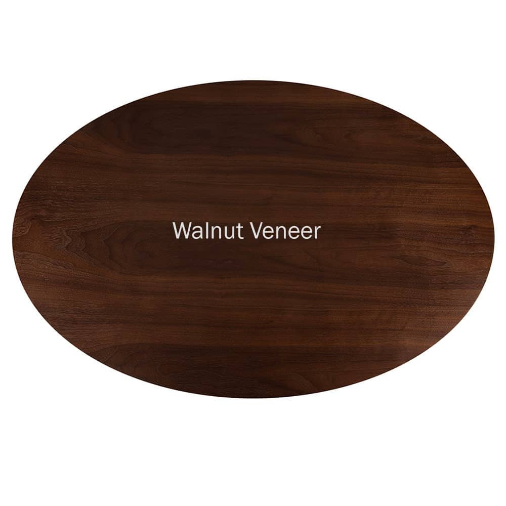 Seen from the top down, the wonderful natural knotting and graining can be seen on the oval top for the Saarinen Tulip Tables in Walnut Veneers