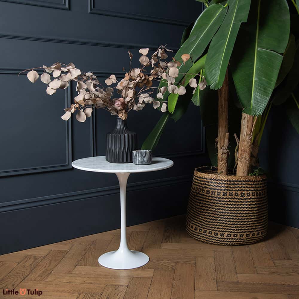 A Tulip Side Table, like this with a Carrara Marble top, is so remarkably versatile next to a sofa, a bed, a chair or holding your favourite books or plants